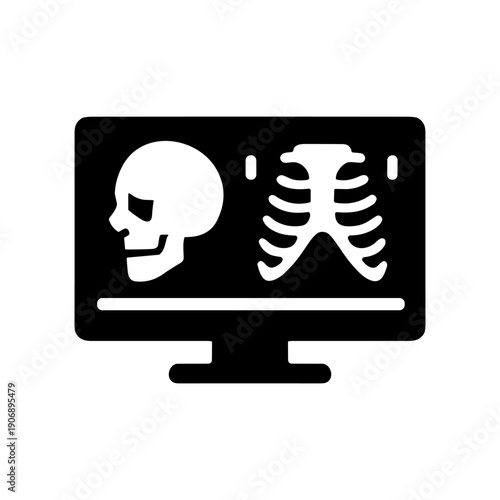 X-ray scan on monitor icon. Vector illustration for radiology and diagnostics