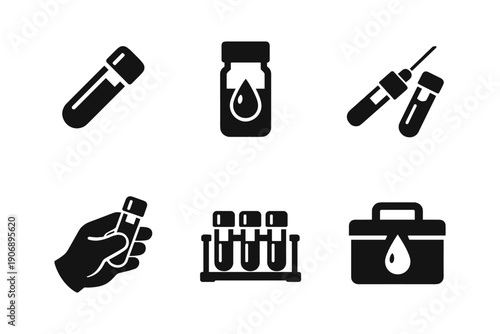 Blood test and sample collection icons set for lab analysis vector illustration