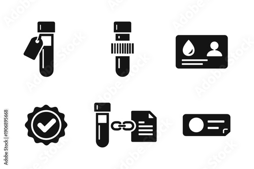 Blood sample identification and labeling icons for medical testing vector illustration
