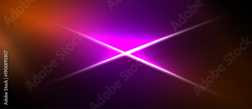 Bright starburst radiates from center. Vivid purple, orange hues blend into darkness. Dramatic light effect creates striking visual impact.