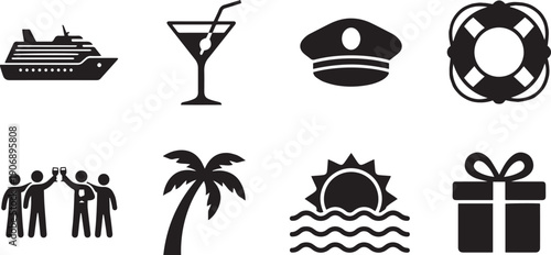 Elegant Coastal Icons: A collection of meticulously crafted coastal icons elegantly captures the essence of sea-faring travel and joyous occasions. Designed with a timeless appeal.