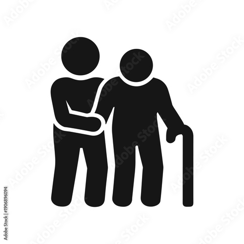 Elderly care, senior support, caregiving, family assistance, vector illustration