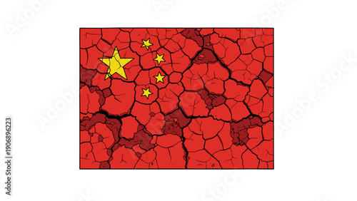 Cracked earth patterned china flag illustrating environmental concerns and climate change