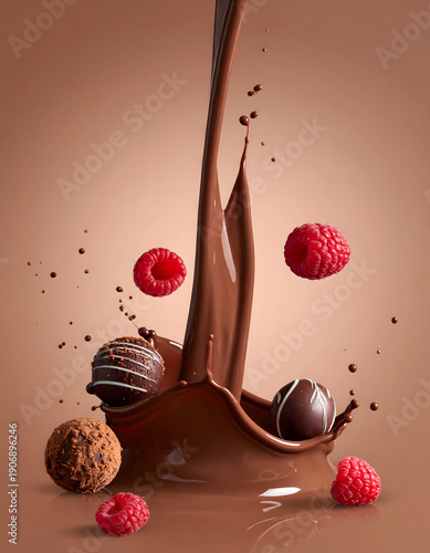 Chocolate Fountain Explosion with Assorted Chocolates and Strawberries
