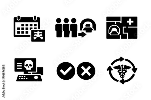 Medical appointment scheduling, patient check-in, healthcare management, diagnostic check, vector illustration