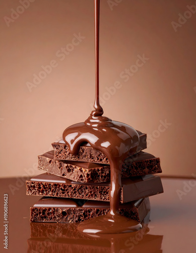 Liquid Chocolate Dripping on Pile of Chocolate Pieces
