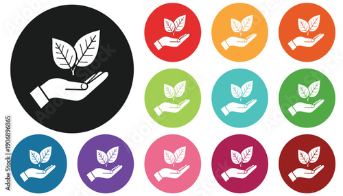 Ecological Hand Holding Plant Icons for Sustainability and Growth Concepts