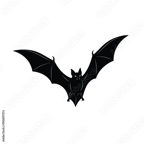 Black Bat Silhouette with Spreading Wings for Halloween and Horror Concept