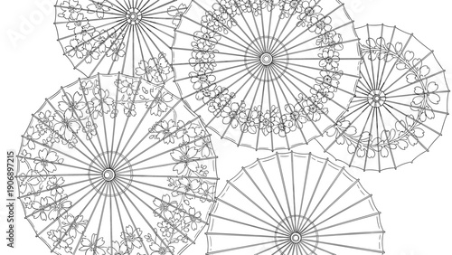 Ornate parasol mandala design with floral patterns in detailed line art