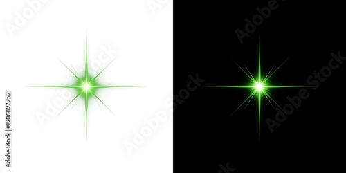 Photography Shining green star burst with sharp cross rays and glowing lens flare light effe
