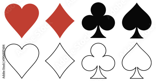 Playing Card Suits – Hearts, Diamonds, Clubs, Spades Symbols Vector Illustration for Online Games