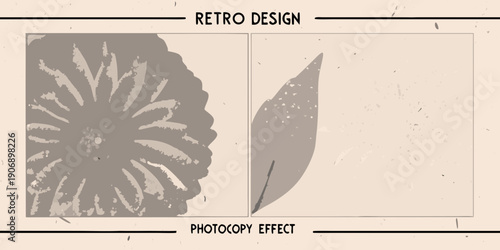 Retro design featuring abstract floral shapes with a photocopy effect