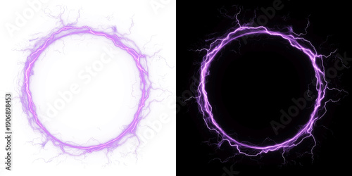 Photos Violet purple electric lightning circle frame showing powerful energy discharge
