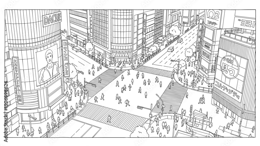 Obraz premium Urban crosswalk adventure in a busy city intersection