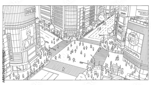 Urban crosswalk adventure in a busy city intersection