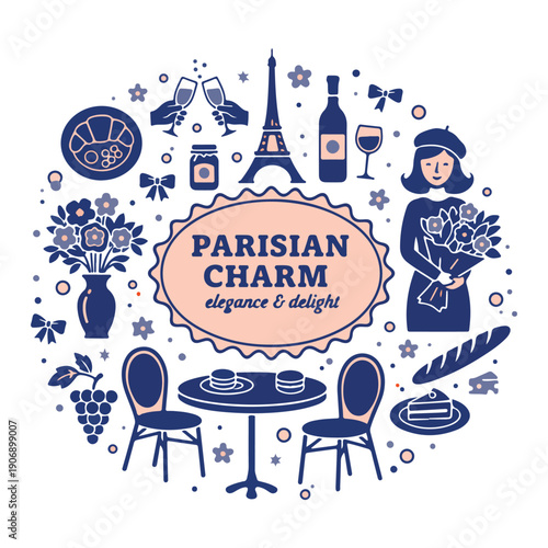 Parisian charm illustration set, Paris doodle icons, France travel symbols, Eiffel tower outline icons, Paris landmark vector pack, French culture line icons, travel Paris ui pack

