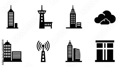 Urban communication icons in black silhouette style