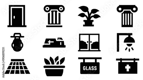 Minimalist architecture and interior icons set