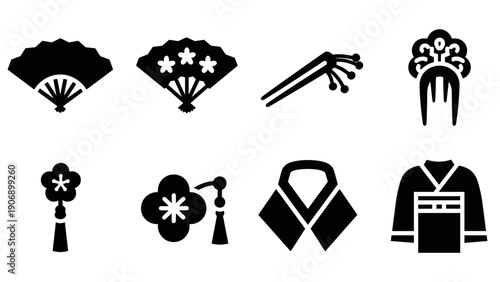 Traditional japanese icons: elegant cultural silhouettes for versatile design use