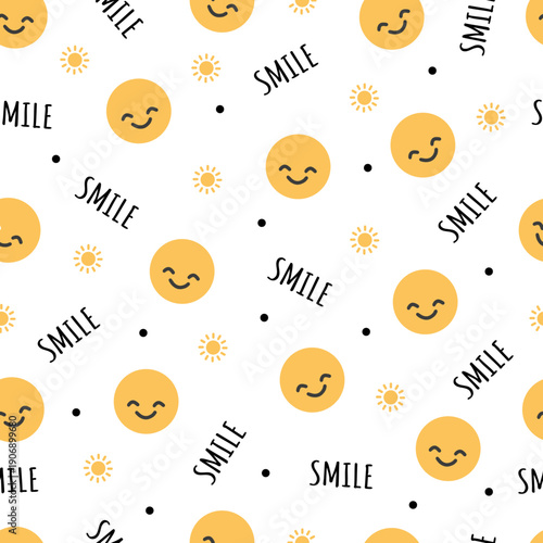 Cheerful Sunshine Happy Smiling Face Pattern Art can be use for background, template, and apparel design