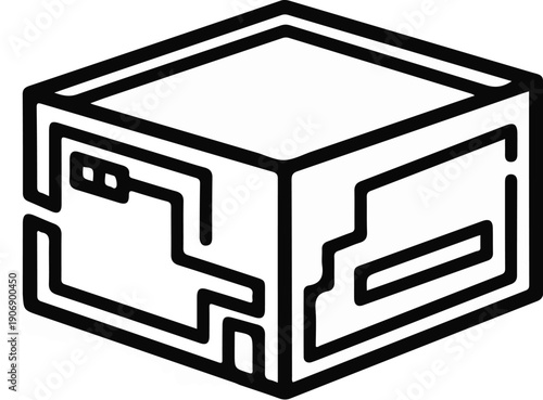 Isometric line drawing of a cube with circuitry on its surfaces