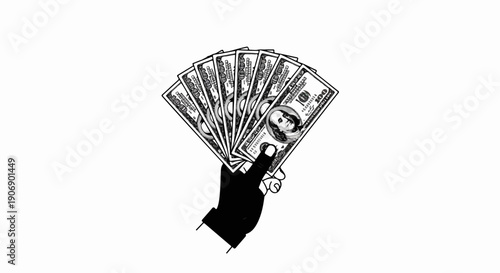 Hand holding a fan of one hundred dollar bills