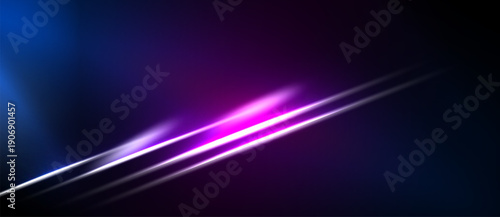 Abstract background features vibrant blue, purple hues. Diagonal lines create dynamic light effect, sleek modern design.