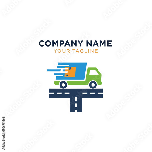 Green Delivery Truck on Roadway Graphic.