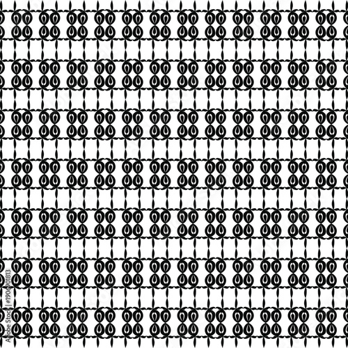 abstract black and white geometric seamless pattern featuring repeating shapes
