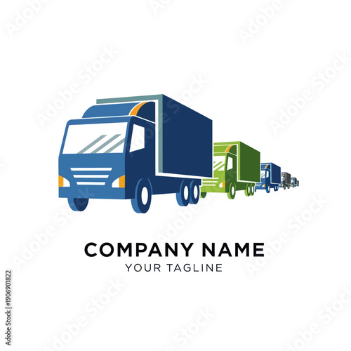 Blue Delivery Truck Fleet Vector Illustration.