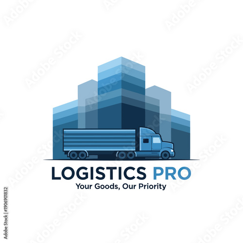 Logistics Truck with City Buildings Logo.
