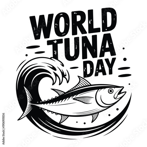 World Tuna Day illustration with tuna fish and wave  ocean conservation awareness