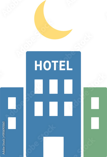 City Hotel Icon With Moon