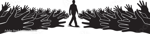 Man walking alone with outstretched hands on either side