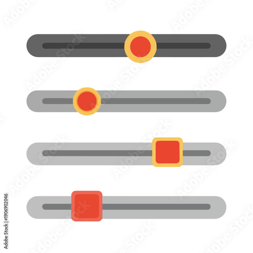 Four horizontally aligned sliders with round and square button designs