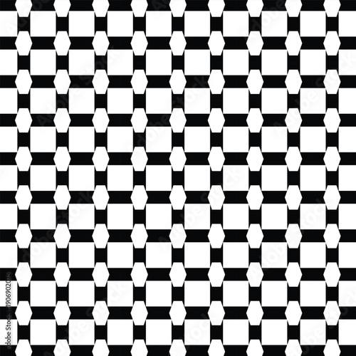 abstract black and white geometric seamless pattern featuring repeating shapes