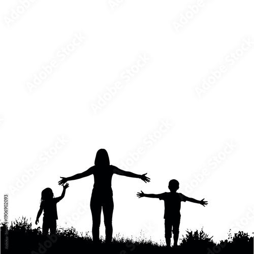 International mother's day family love silhouette mother and kids embracing nature
