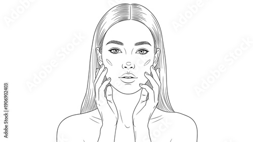 Elegant line art of woman with skincare routine