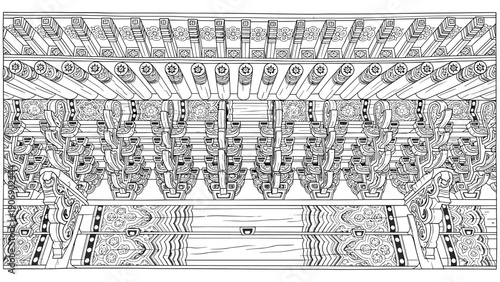Intricate traditional roof pattern with geometric lines and detailed ornamentation