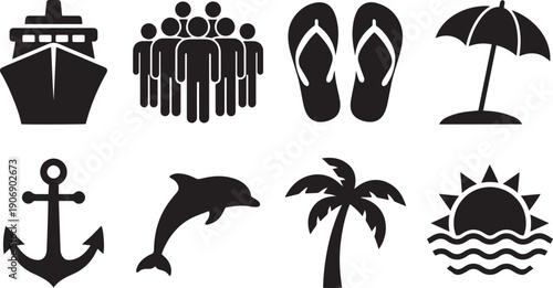 Vacation Icons: A collection of simple vacation themed icons. Capturing the spirit of summer vacations, sun, and sand!