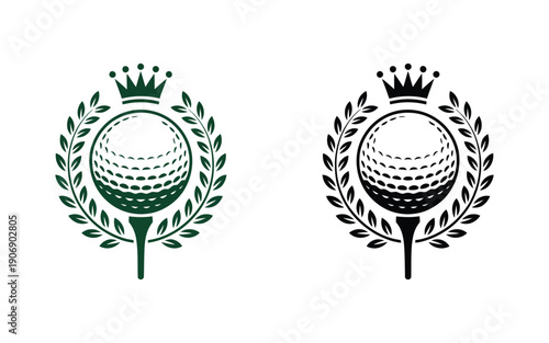 Royal Golf Club Championship Emblem, Crown and Laurel Wreath Vector Logo for Elite Golf Academy, Tournament Branding, Club Identity, and Luxury Sports Illustration.