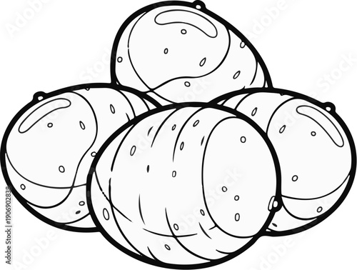 Four potatoes, outlined in bold black lines, fill the frame