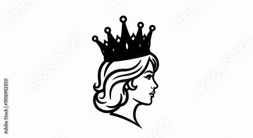 Elegant profile of a queen wearing a jeweled crown and styled hair