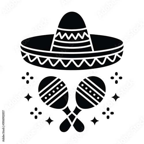 Sombrero and maracas isolated on transparent background for Mexican culture