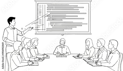 Instructor points to presentation screen for seated audience taking notes