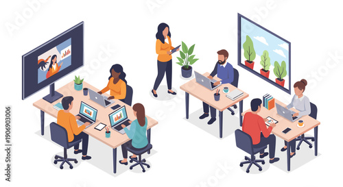 A minimalist office setup evokes focus and productivity, ideal for workspaces or educational content.