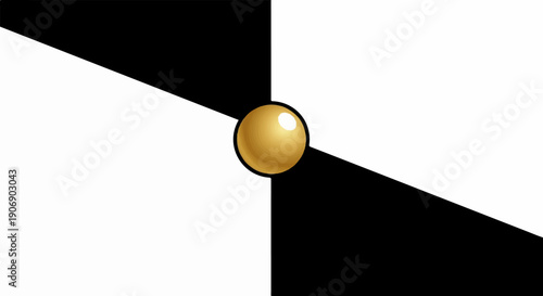 Golden sphere centered on a split black and white background