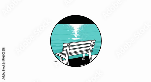 Empty park bench overlooks tranquil, sun-dappled water surface