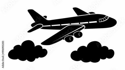 Airplane flying through clouds