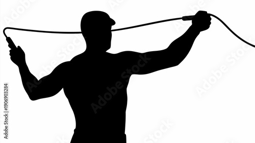 Man exercising with jump rope in dynamic motion